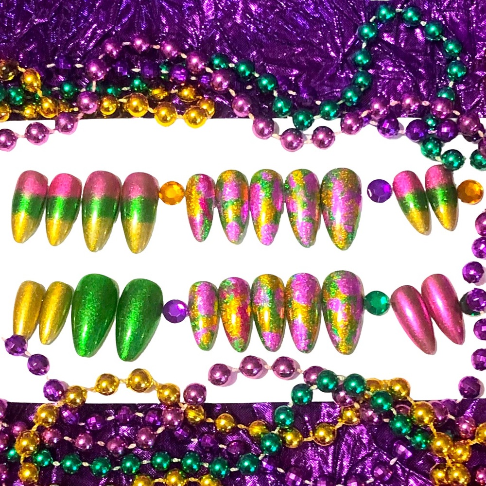 Handmade Press On Nails Almond Shape UVGel Mardi Gras Nails New Orleans …